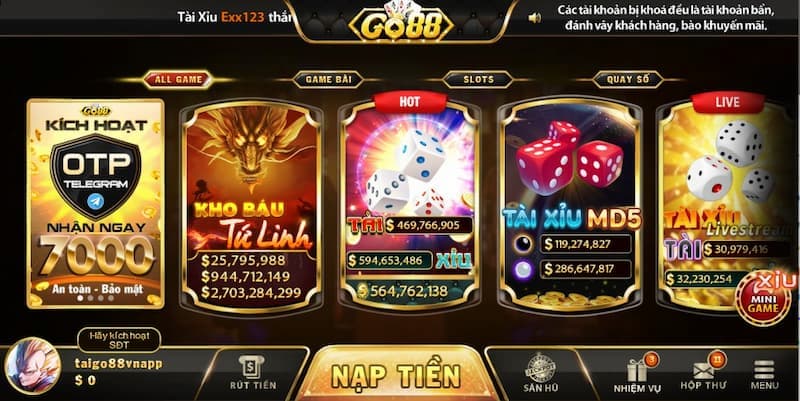 Kho game nổi bật của Giới Thiệu Go88